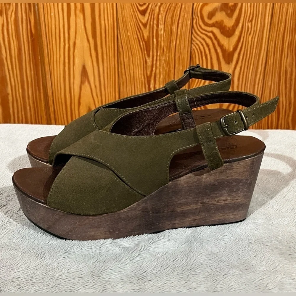 Cordani Josie Olive Green Suede Leather Wedge Platform Sandals